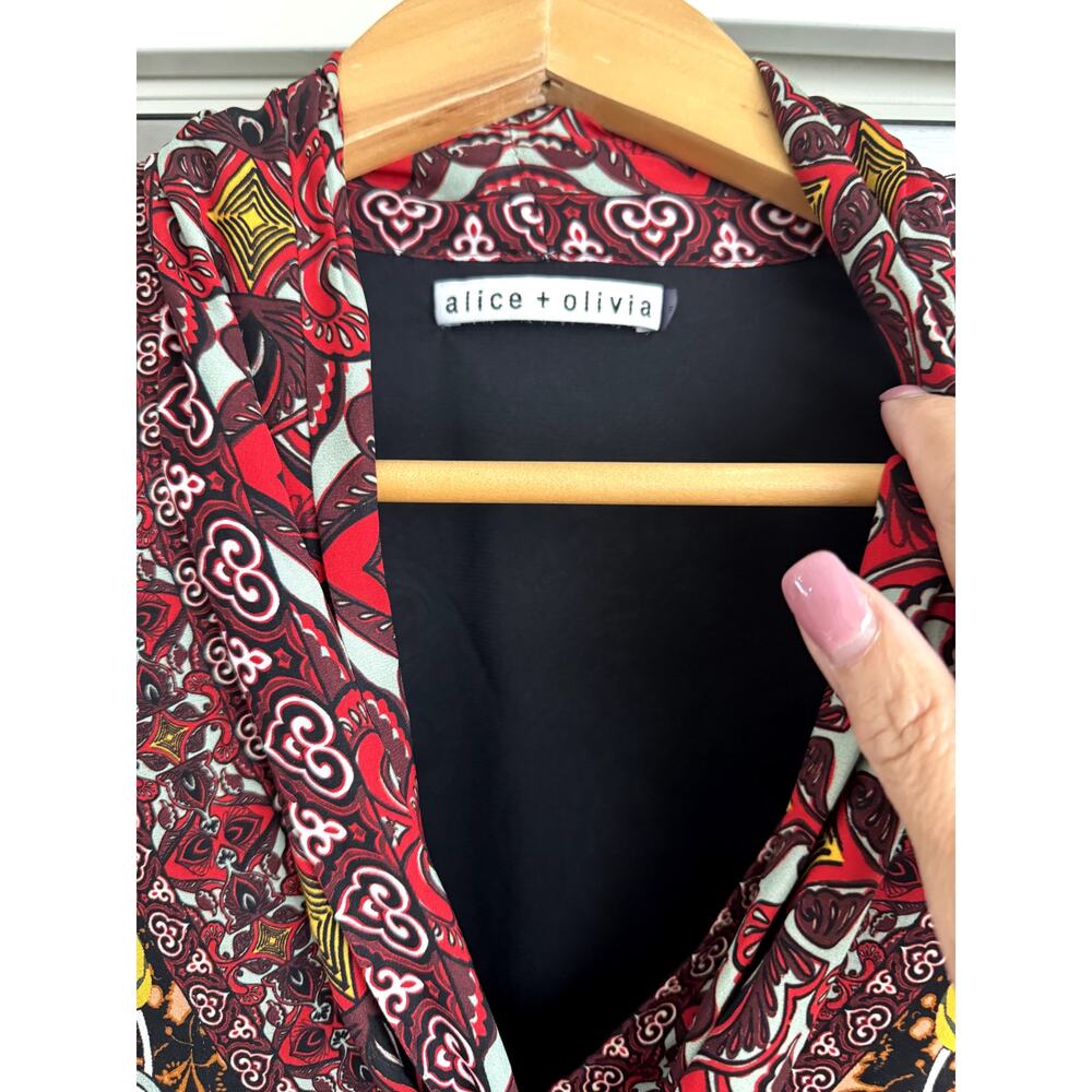 Alice + Olivia Red Multi-Print Tie-Neck Blouse - Picture 3 of 5